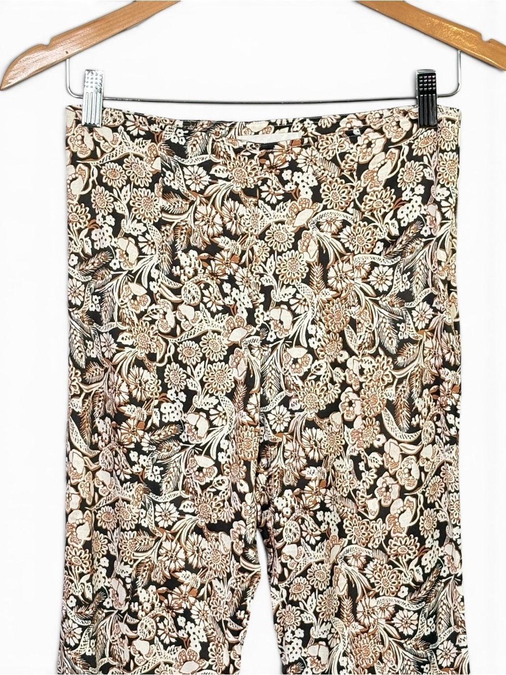 Anthropologie Floral Satin Flare Pants Retro Boho Size 2 Black Brown Cream - Picture 6 of 12